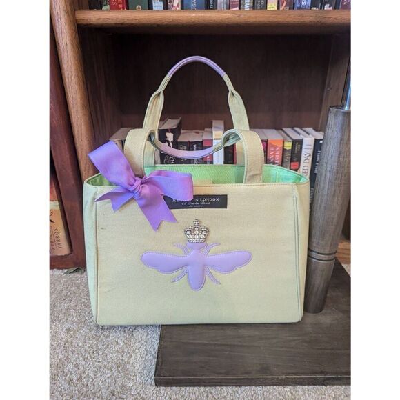 Vintage My Flat In London yellow Purple Cloth Shoulder Bag Purse Top Handle - Picture 1 of 9